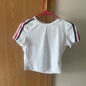 Cropped Tee with racer shoulder detail